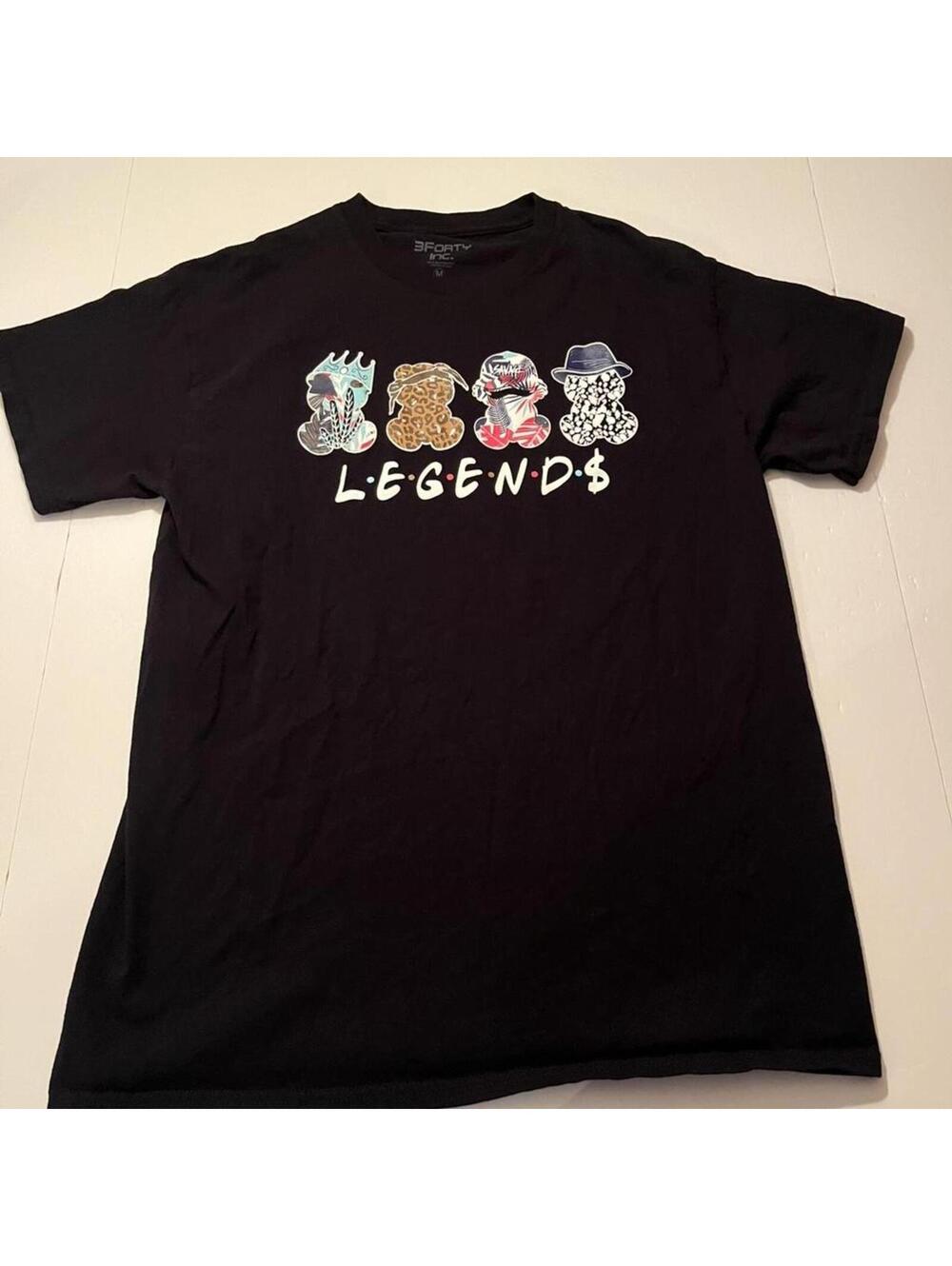Legends Teddy Bear Graphic Tee Black Streetwear Shirt Size Medium